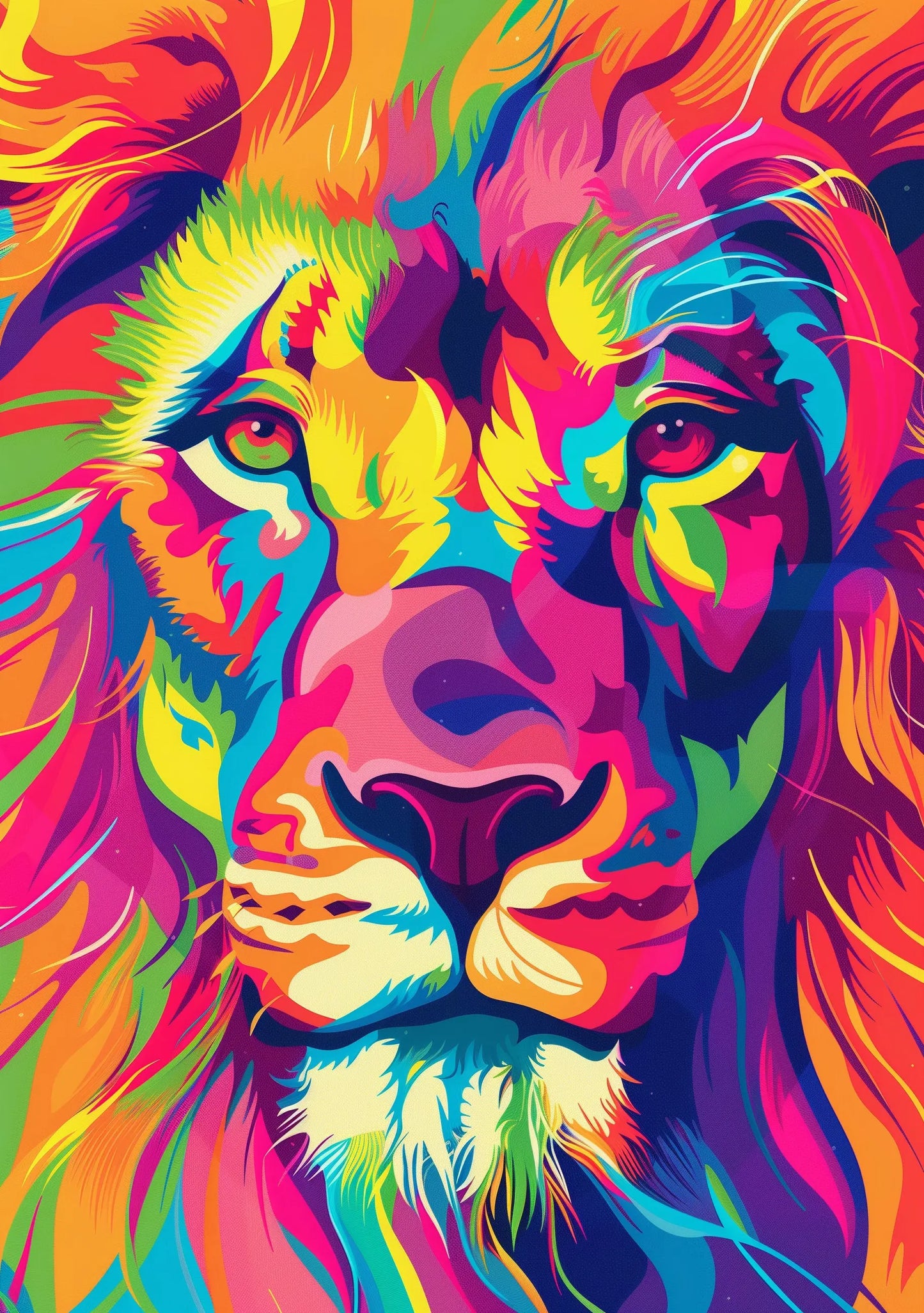 Lion Portrait Colourful Animal Wall Art Print - A4 A3 A2 - Festival Merch