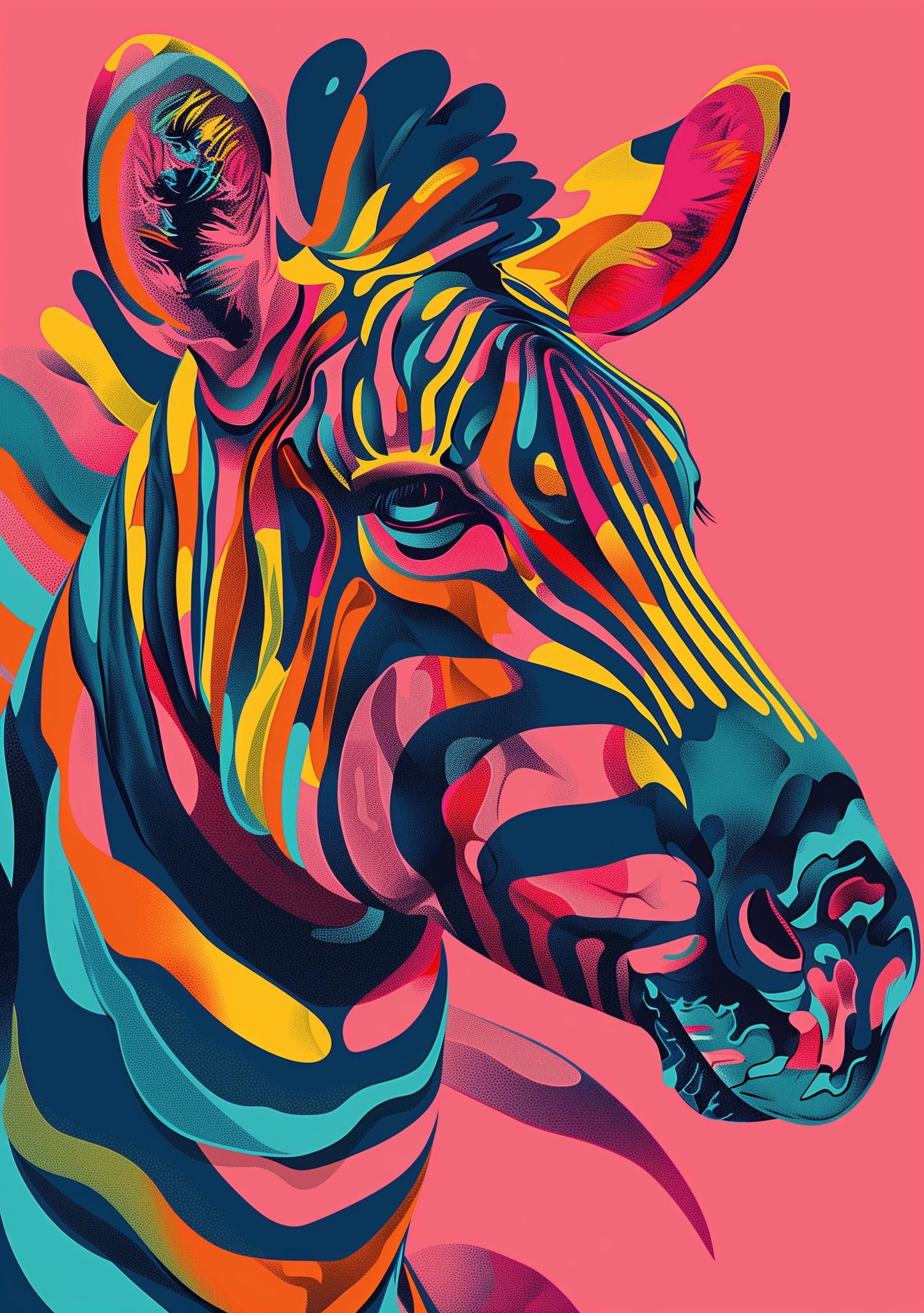 Zebra Portrait Colourful Animal Wall Art Print - A4 A3 A2 - Festival Merch
