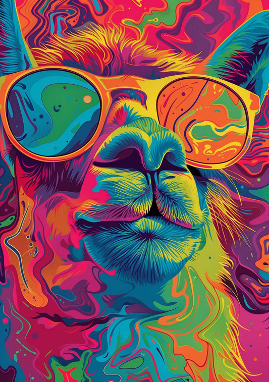 Llama Portrait Colourful Animal Wall Art Print - A4 A3 A2 - Festival Merch