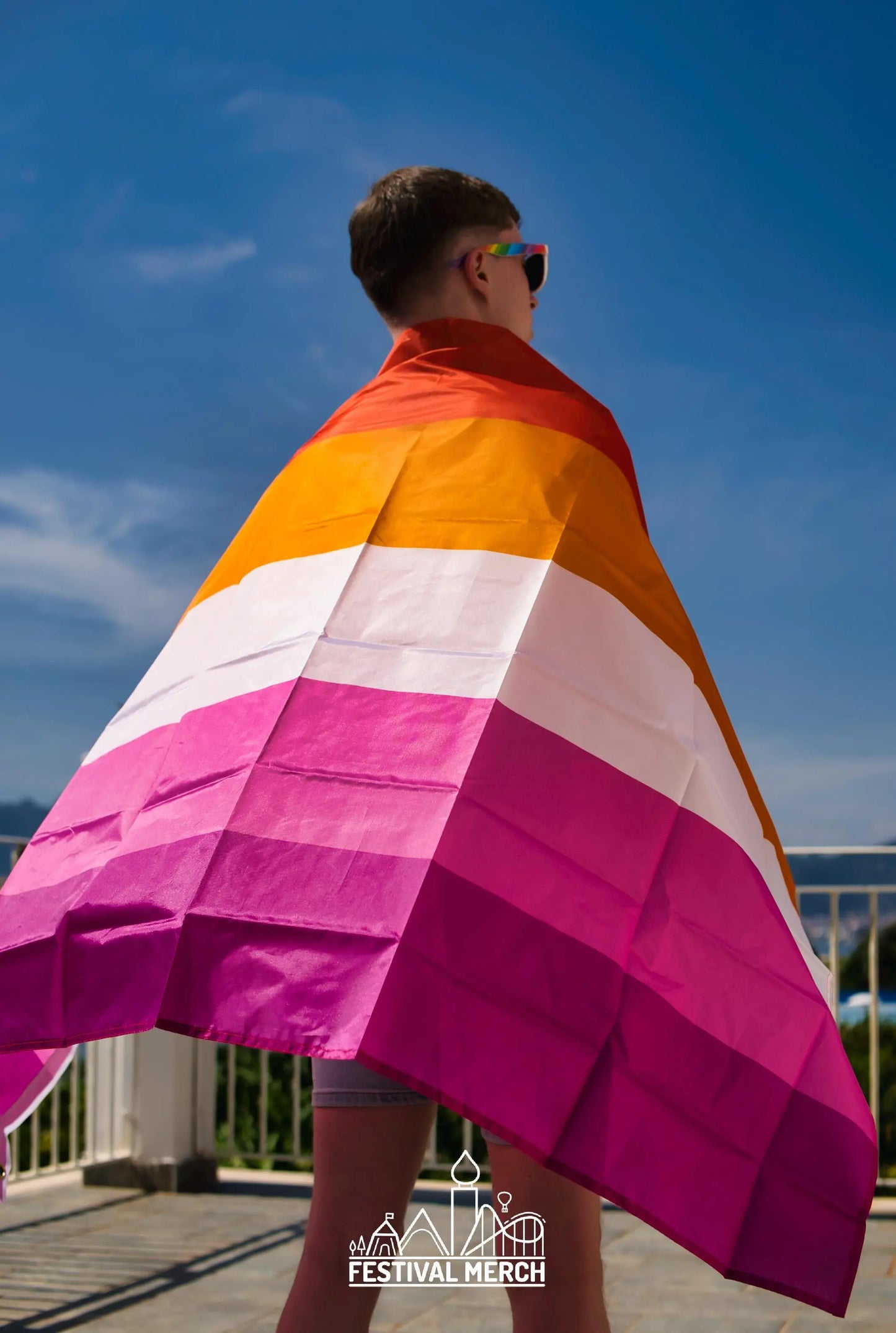 Lesbian Flag Large LGBT - 5ft by 3FT Pride Gay Lesbian Bi Trans Rainbow parade music festival party - Festival Merch