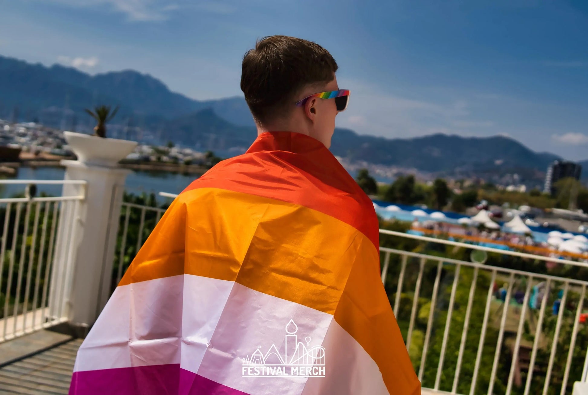 Lesbian Flag Large LGBT - 5ft by 3FT Pride Gay Lesbian Bi Trans Rainbow parade music festival party - Festival Merch