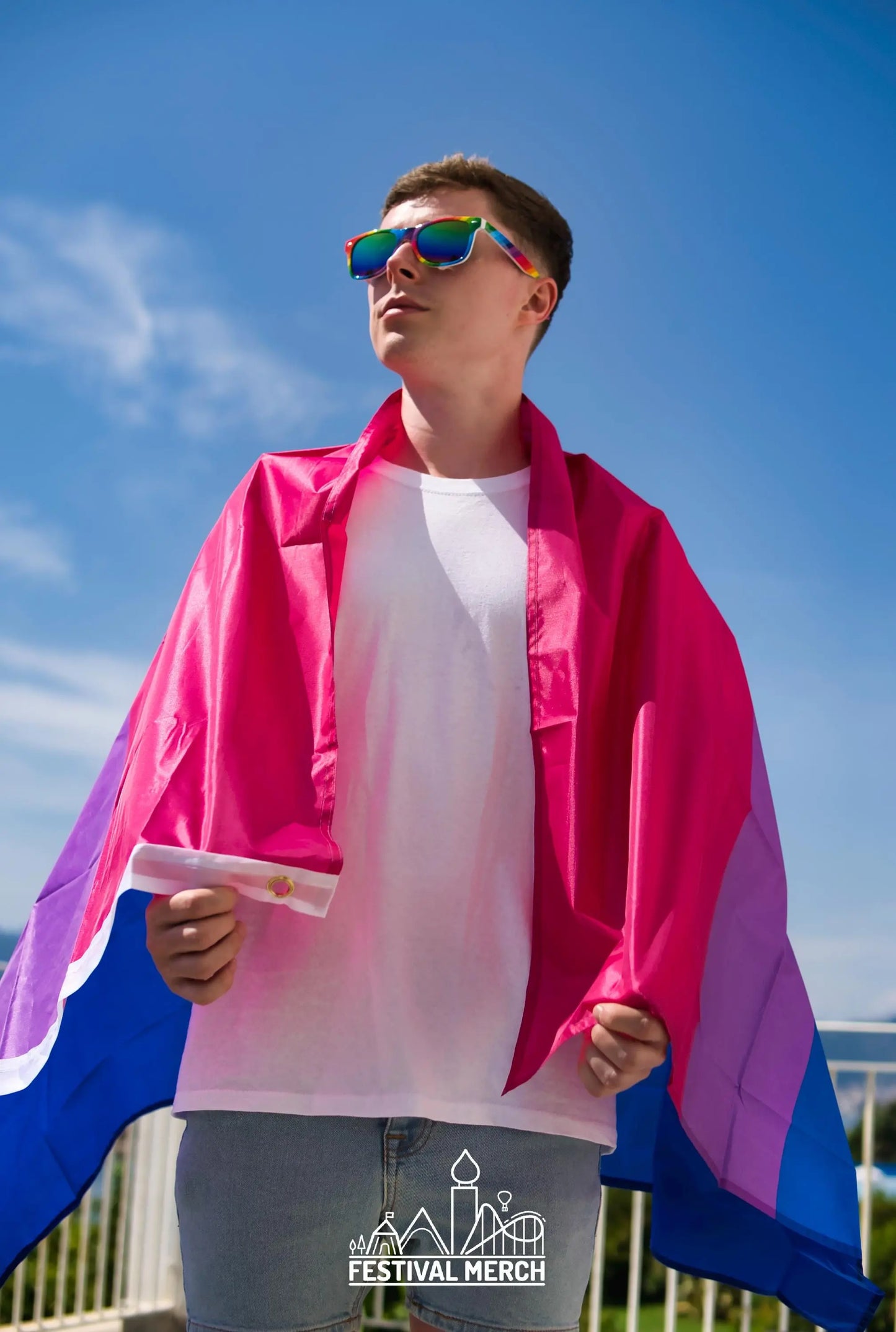 Bisexual Flag Large LGBT - 5ft by 3FT Pride Bisexuality Gay Lesbian Bi Trans Rainbow parade music festival party - Festival Merch