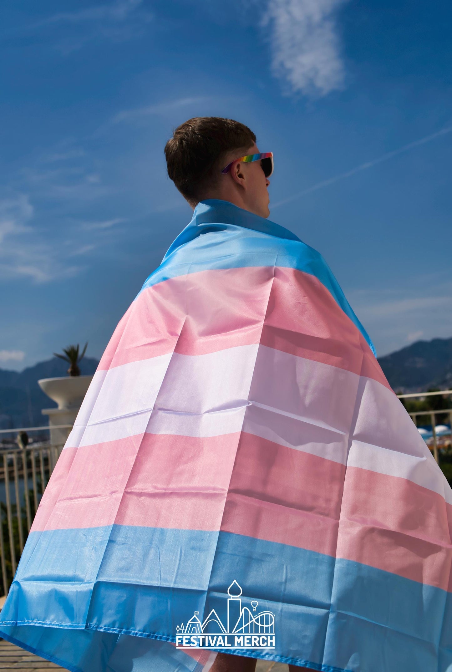 Transgender Flag Large LGBT -  5ft by 3FT Pride Gay Lesbian Bi Trans Rainbow parade music festival party - Festival Merch