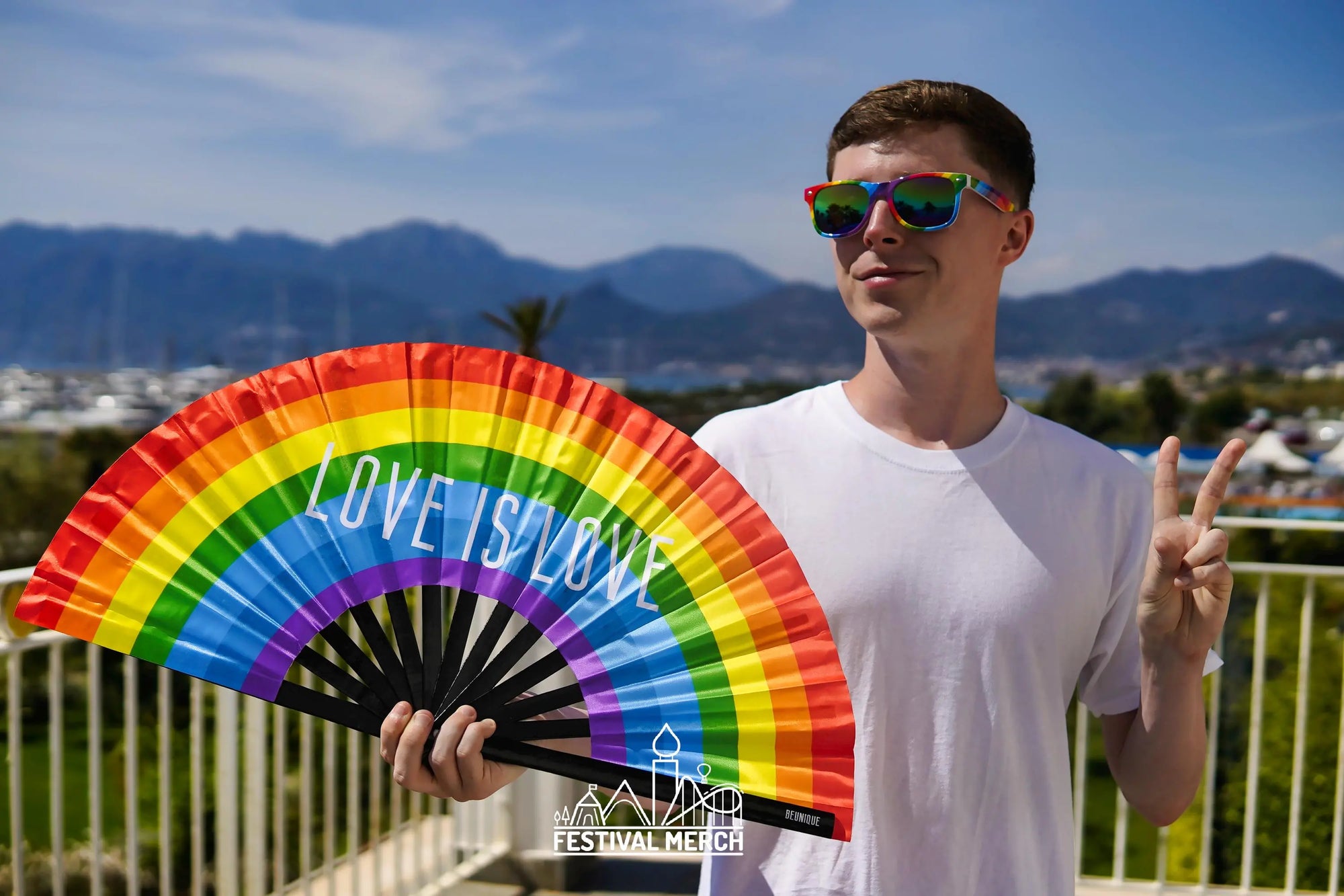 Clack Fan Pride Flag Fan - Giant LGBTQ+ Rainbow Flag Fan - High Quality Rainbow Fan - Great for Pride - Manchester London pride