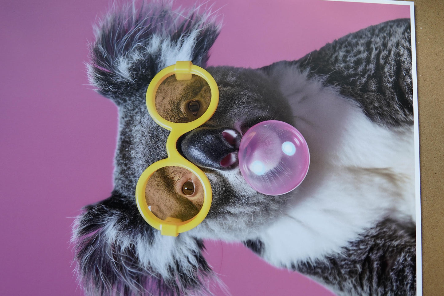 Funny Animal Wall Art Pink Koala bubble gum  - A4 A3 A2 - Festival Merch
