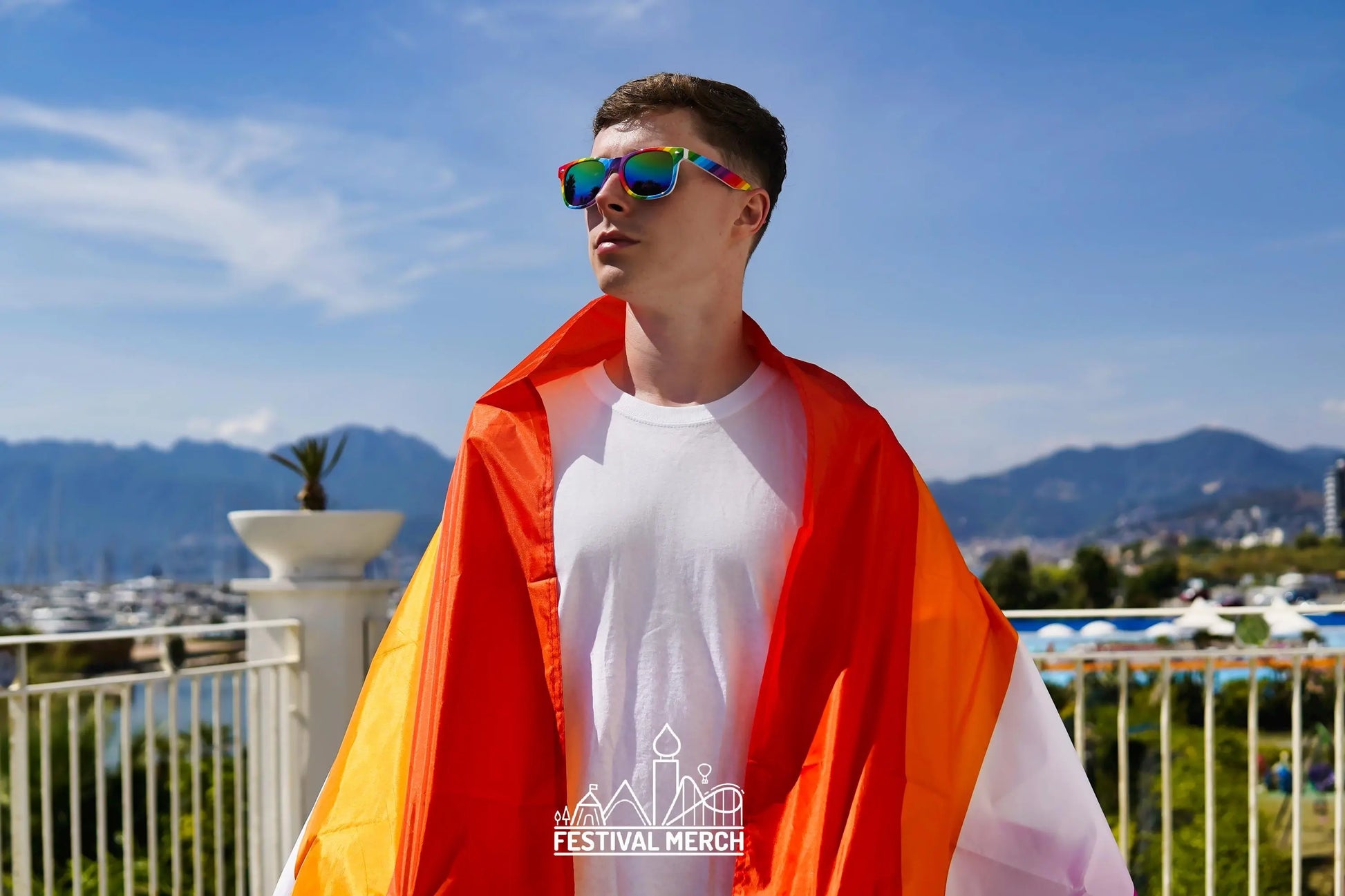 Lesbian Flag Large LGBT - 5ft by 3FT Pride Gay Lesbian Bi Trans Rainbow parade music festival party - Festival Merch