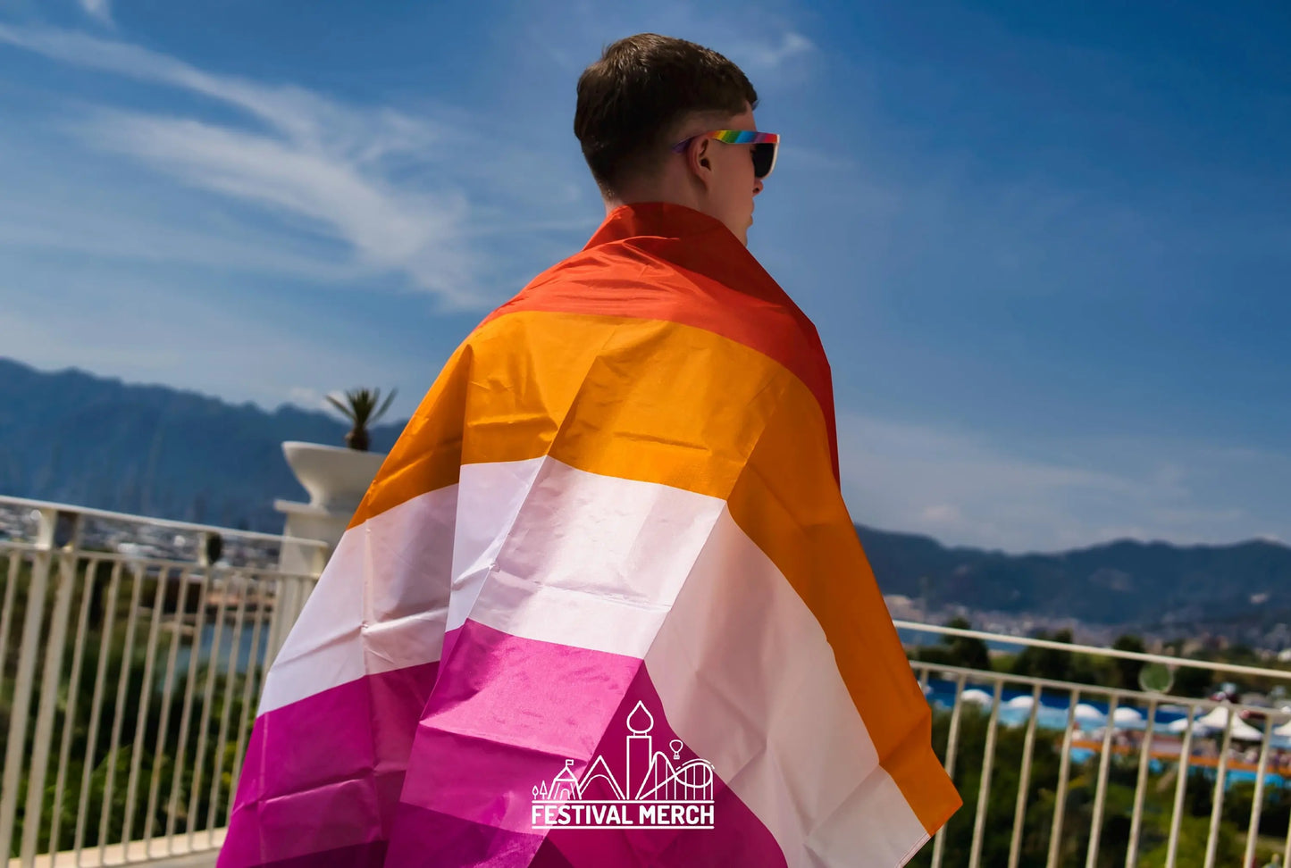 Lesbian Flag Large LGBT - 5ft by 3FT Pride Gay Lesbian Bi Trans Rainbow parade music festival party - Festival Merch