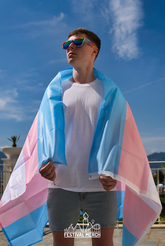 Transgender Flag Large LGBT -  5ft by 3FT Pride Gay Lesbian Bi Trans Rainbow parade music festival party - Festival Merch
