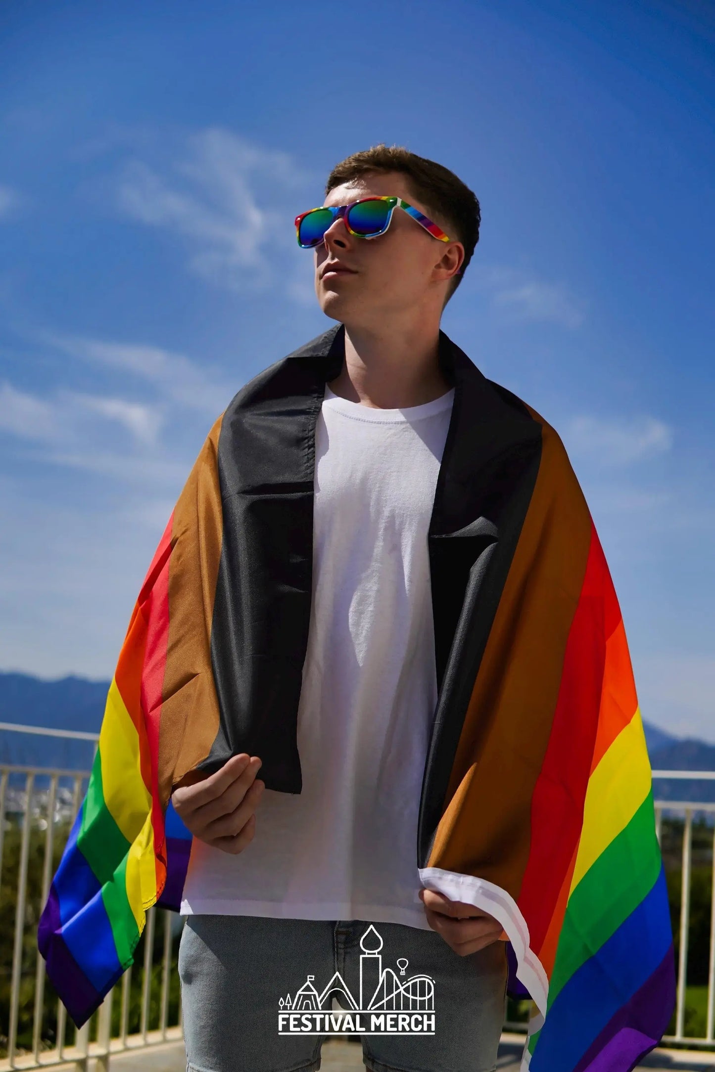 Inclusive Rainbow Flag Large LGBT - 5ft by 3FT Pride Gay Lesbian Bi Trans Rainbow parade inclusive Philadelphia philly - Festival Merch