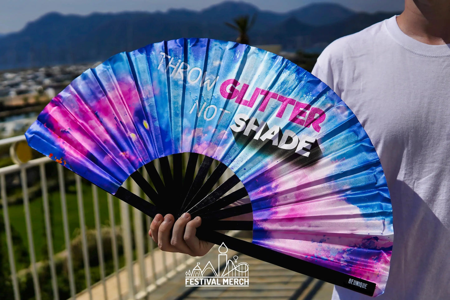 Large Clack Fan - Throw glitter not shade - perfect for a holiday, rave, festival - Rupaul's Drag Race inspired Large Hand Fan