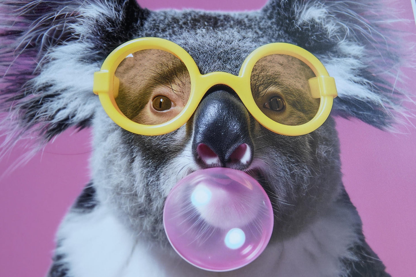 Funny Animal Wall Art Pink Koala bubble gum  - A4 A3 A2 - Festival Merch