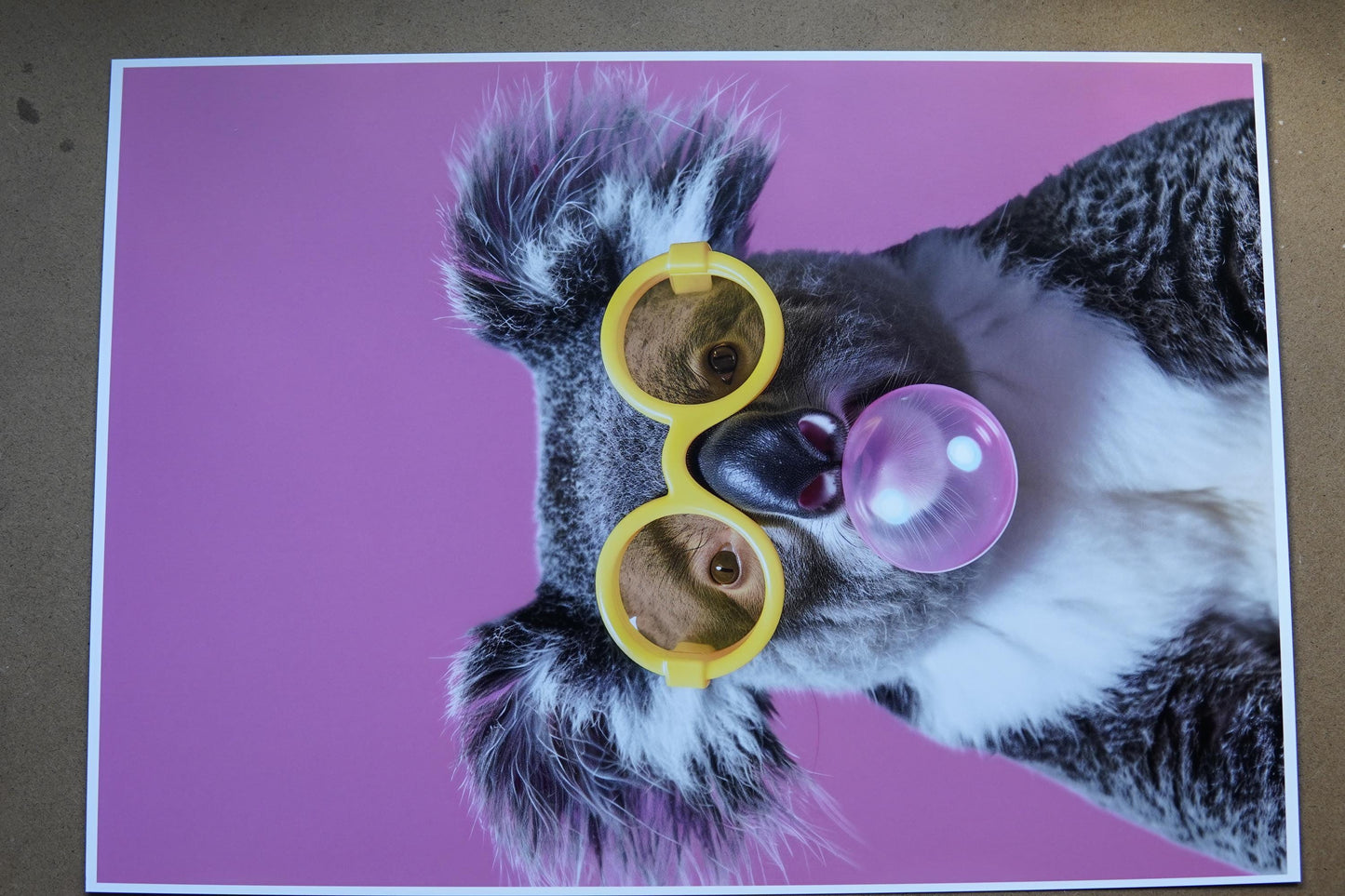 Funny Animal Wall Art Pink Koala bubble gum  - A4 A3 A2 - Festival Merch