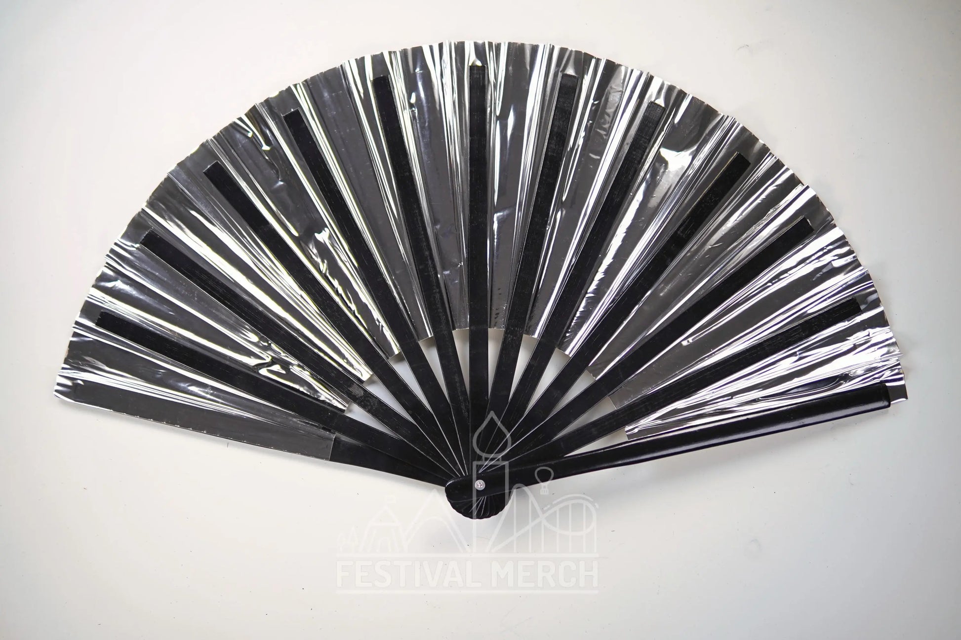 Iridescent Hand Fan XL Bamboo Festival Merch Vinyl Shimmer Clack Fan EDM Rave accessories Pride Festival Holographic Ibiza Holiday