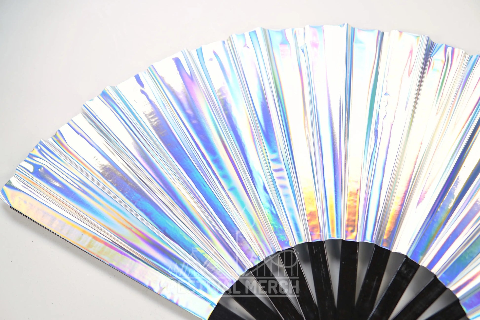 Iridescent Hand Fan XL Bamboo Festival Merch Vinyl Shimmer Clack Fan EDM Rave accessories Pride Festival Holographic Ibiza Holiday