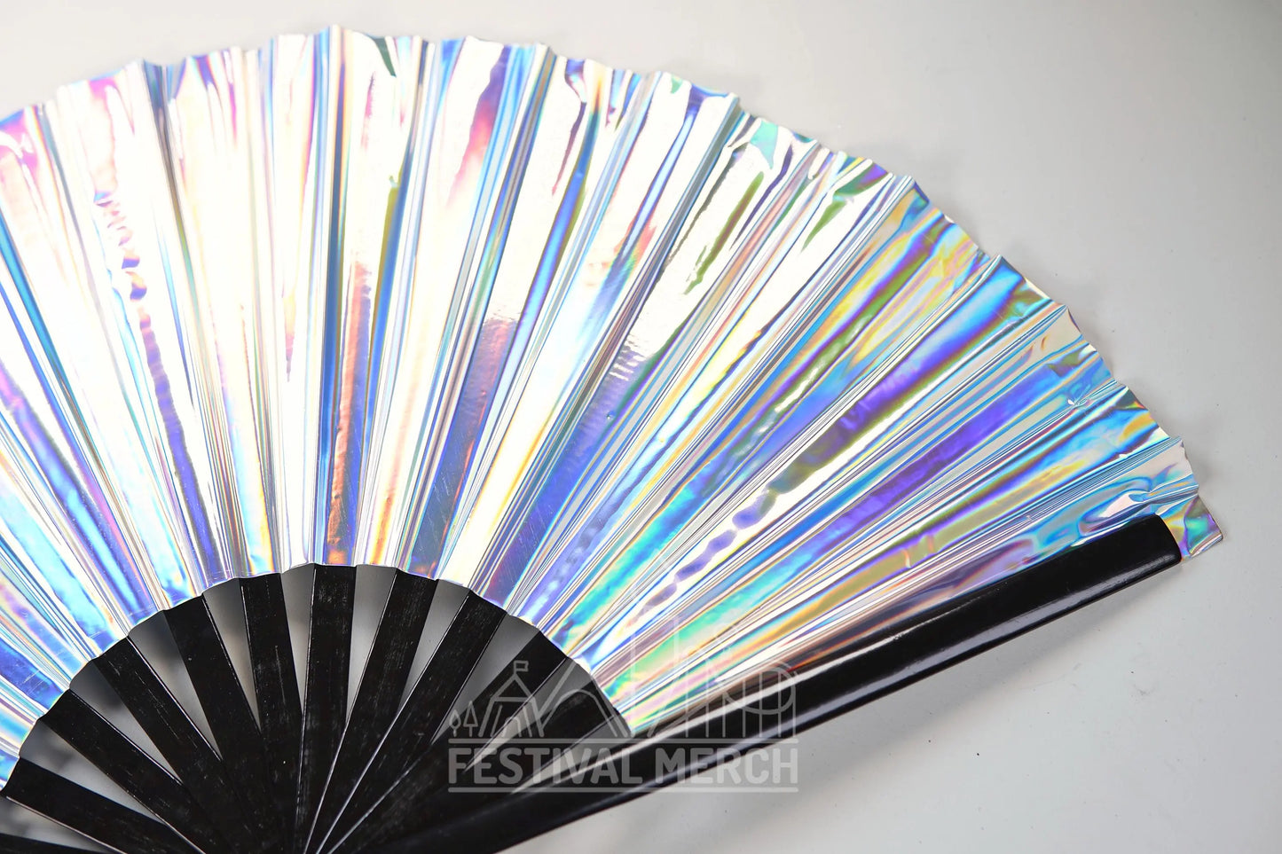 Iridescent Hand Fan XL Bamboo Festival Merch Vinyl Shimmer Clack Fan EDM Rave accessories Pride Festival Holographic Ibiza Holiday