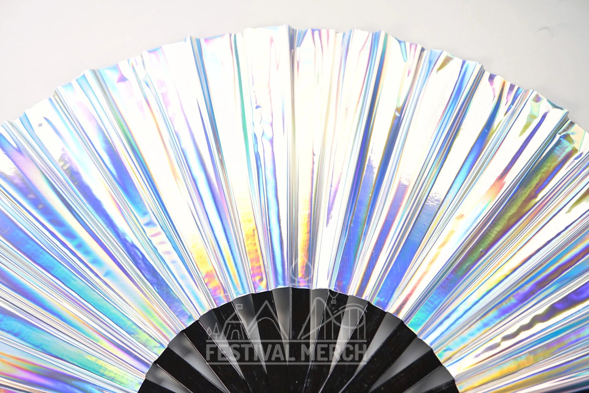 Iridescent Hand Fan XL Bamboo Festival Merch Vinyl Shimmer Clack Fan EDM Rave accessories Pride Festival Holographic Ibiza Holiday