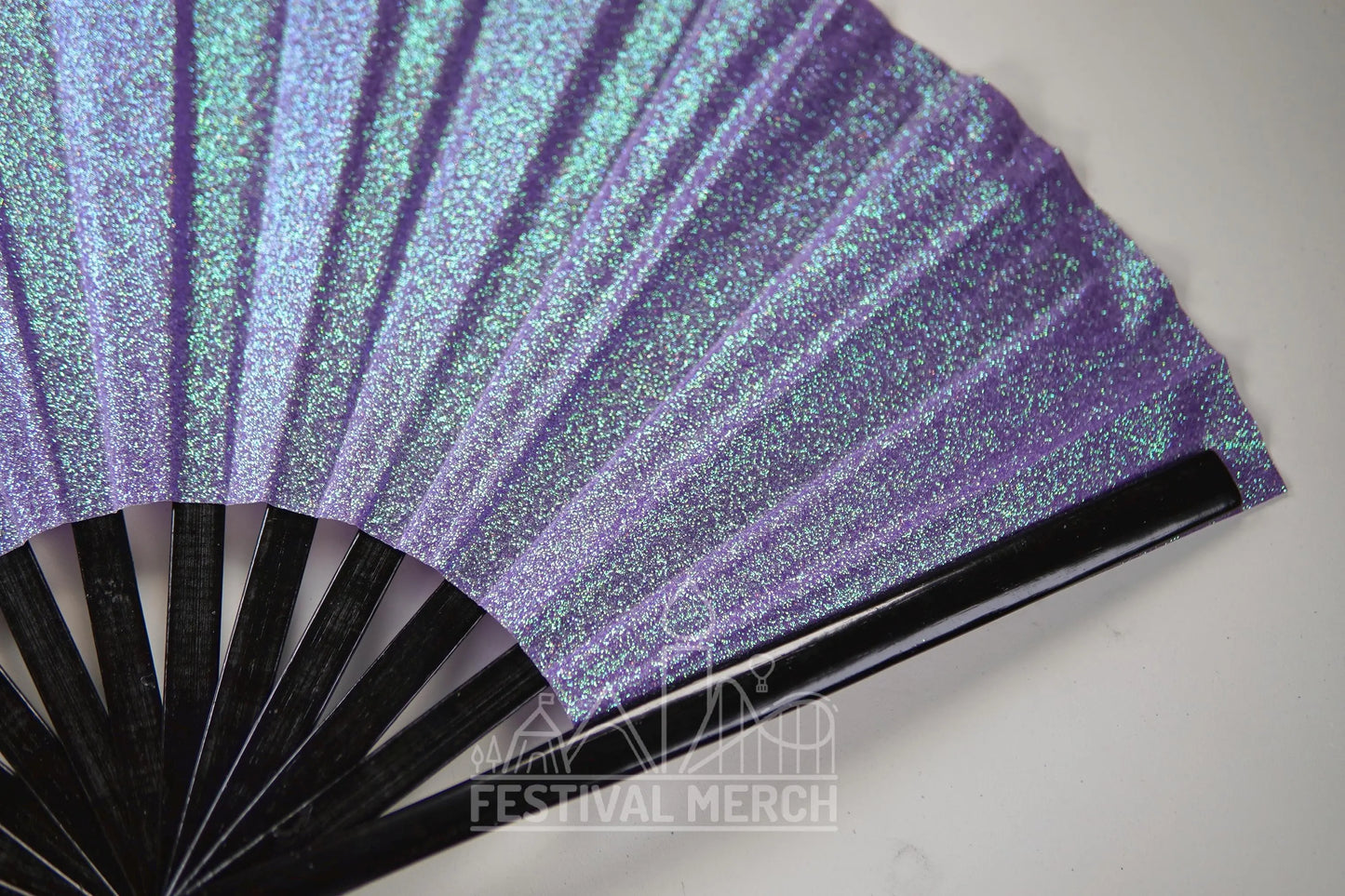Iridescent Hand Fan XL Bamboo Festival Merch Vinyl Shimmer Clack Fan EDM Rave accessories Pride Festival Holographic Ibiza Holiday