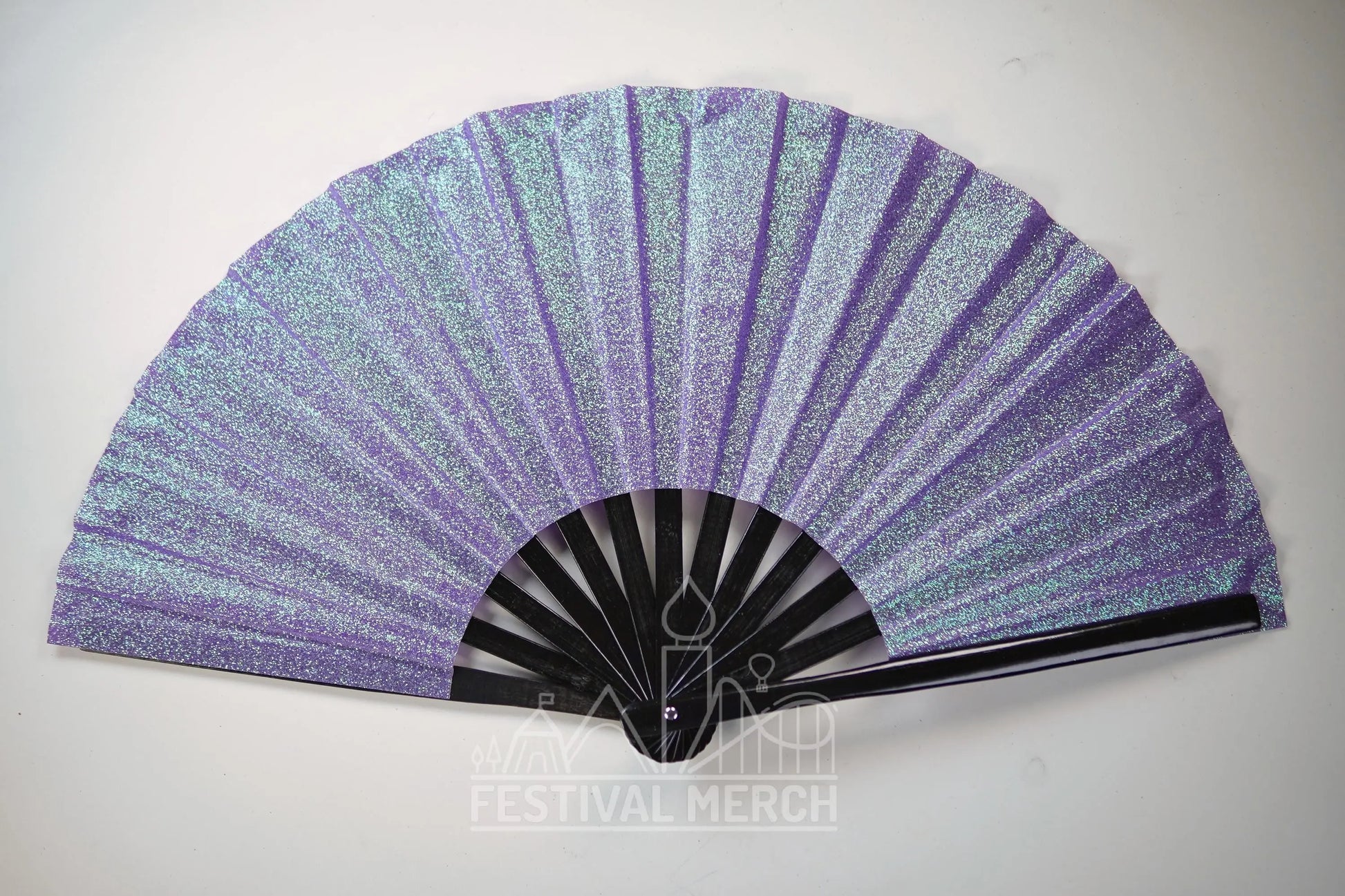 Iridescent Hand Fan XL Bamboo Festival Merch Vinyl Shimmer Clack Fan EDM Rave accessories Pride Festival Holographic Ibiza Holiday