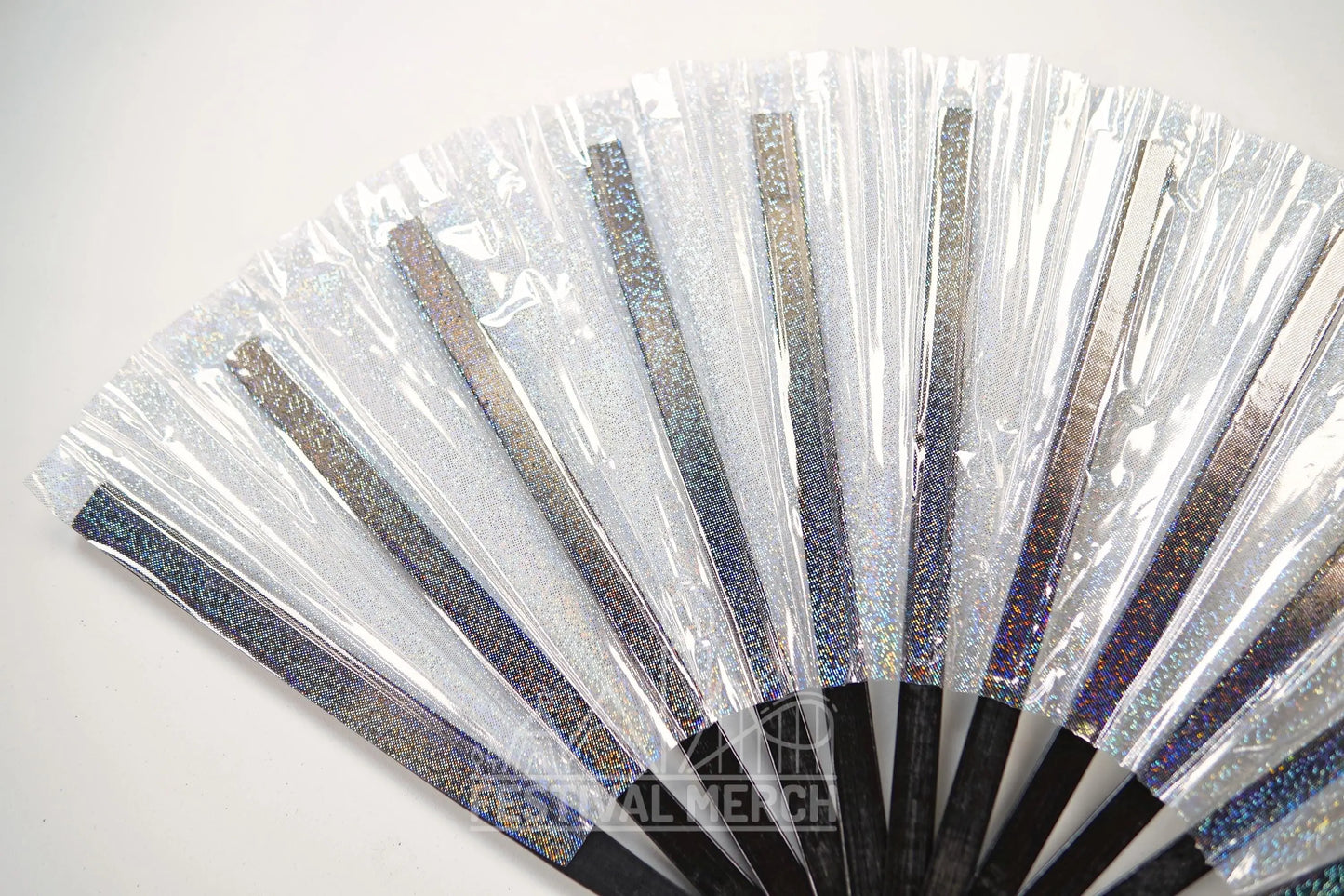 Iridescent Hand Fan XL Bamboo Festival Merch Vinyl Shimmer Clack Fan EDM Rave accessories Pride Festival Holographic Ibiza Holiday
