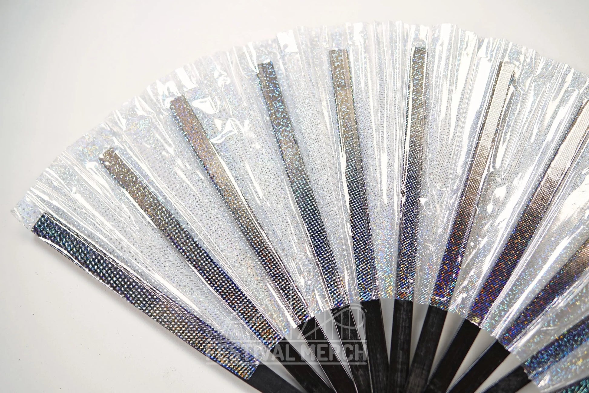 Iridescent Hand Fan XL Bamboo Festival Merch Vinyl Shimmer Clack Fan EDM Rave accessories Pride Festival Holographic Ibiza Holiday