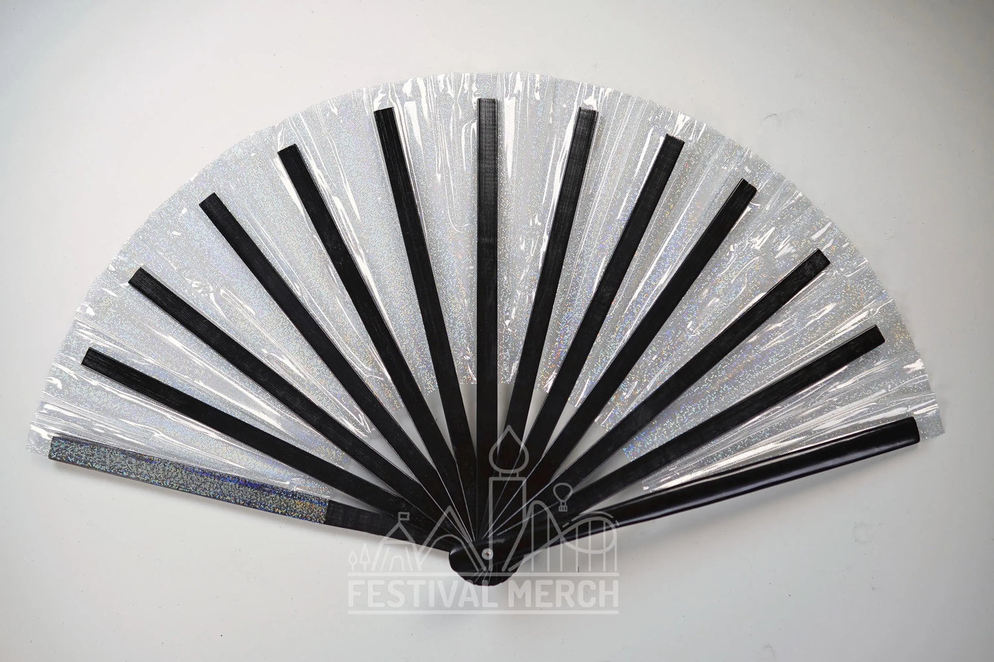 Iridescent Hand Fan XL Bamboo Festival Merch Vinyl Shimmer Clack Fan EDM Rave accessories Pride Festival Holographic Ibiza Holiday