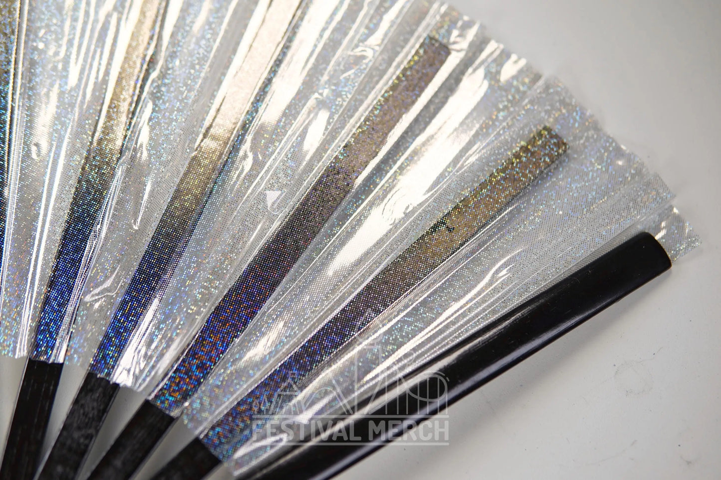 Iridescent Hand Fan XL Bamboo Festival Merch Vinyl Shimmer Clack Fan EDM Rave accessories Pride Festival Holographic Ibiza Holiday