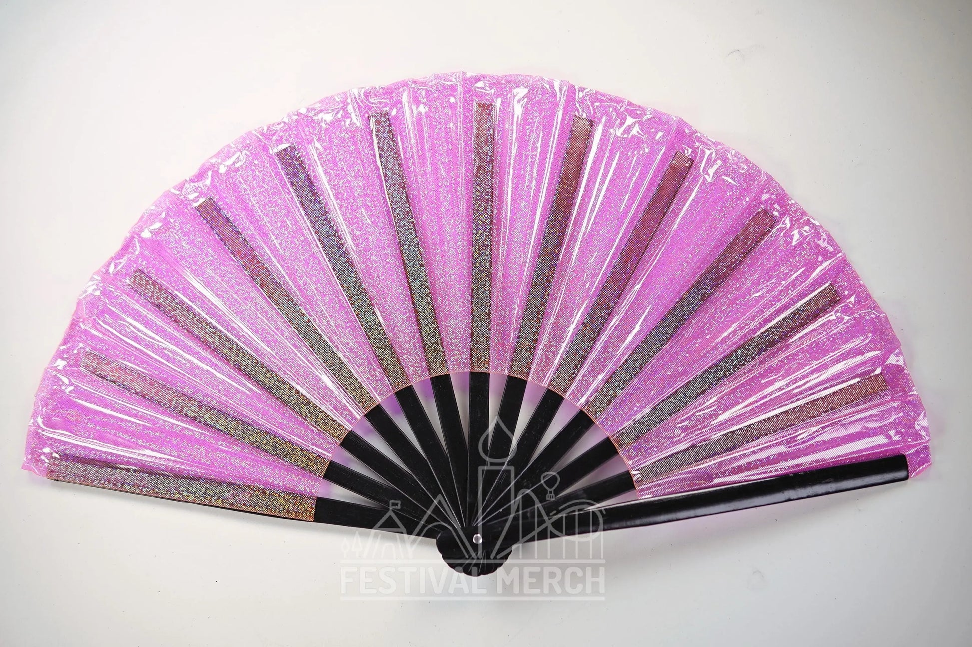 Iridescent Hand Fan XL Bamboo Festival Merch Vinyl Shimmer Clack Fan EDM Rave accessories Pride Festival Holographic Ibiza Holiday