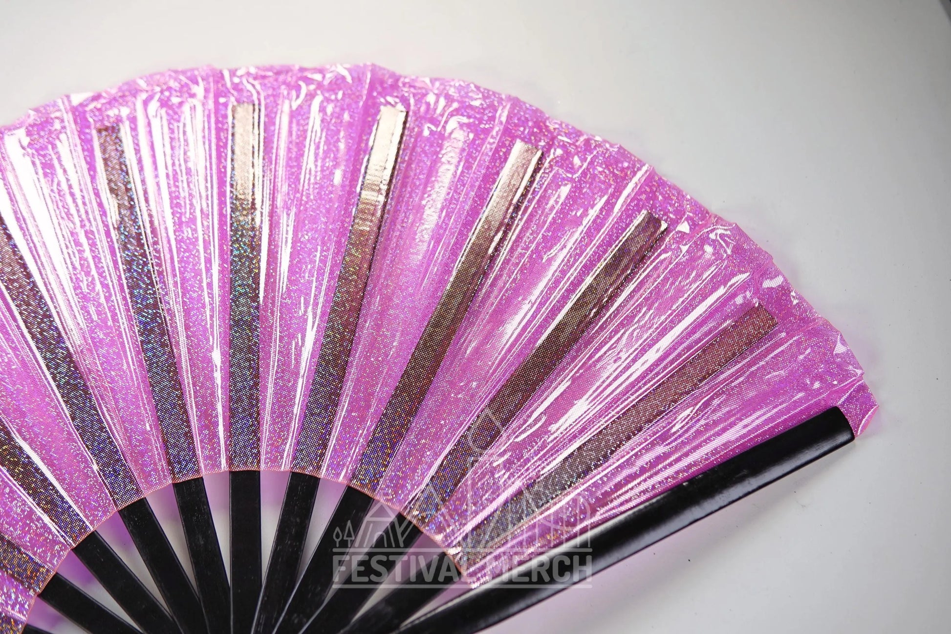 Iridescent Hand Fan XL Bamboo Festival Merch Vinyl Shimmer Clack Fan EDM Rave accessories Pride Festival Holographic Ibiza Holiday