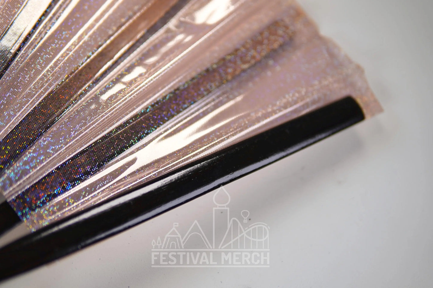 Iridescent Hand Fan XL Bamboo Festival Merch Vinyl Shimmer Clack Fan EDM Rave accessories Pride Festival Holographic Ibiza Holiday