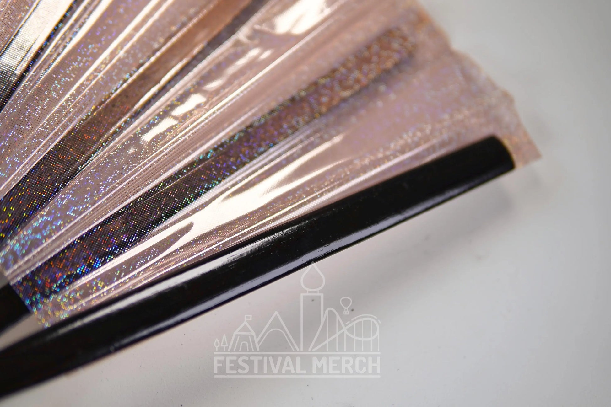 Iridescent Hand Fan XL Bamboo Festival Merch Vinyl Shimmer Clack Fan EDM Rave accessories Pride Festival Holographic Ibiza Holiday