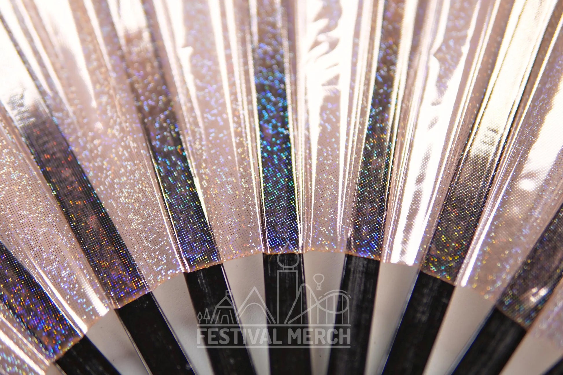 Iridescent Hand Fan XL Bamboo Festival Merch Vinyl Shimmer Clack Fan EDM Rave accessories Pride Festival Holographic Ibiza Holiday