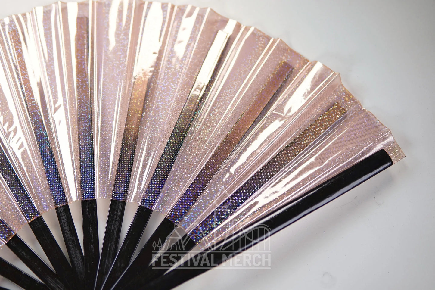 Iridescent Hand Fan XL Bamboo Festival Merch Vinyl Shimmer Clack Fan EDM Rave accessories Pride Festival Holographic Ibiza Holiday