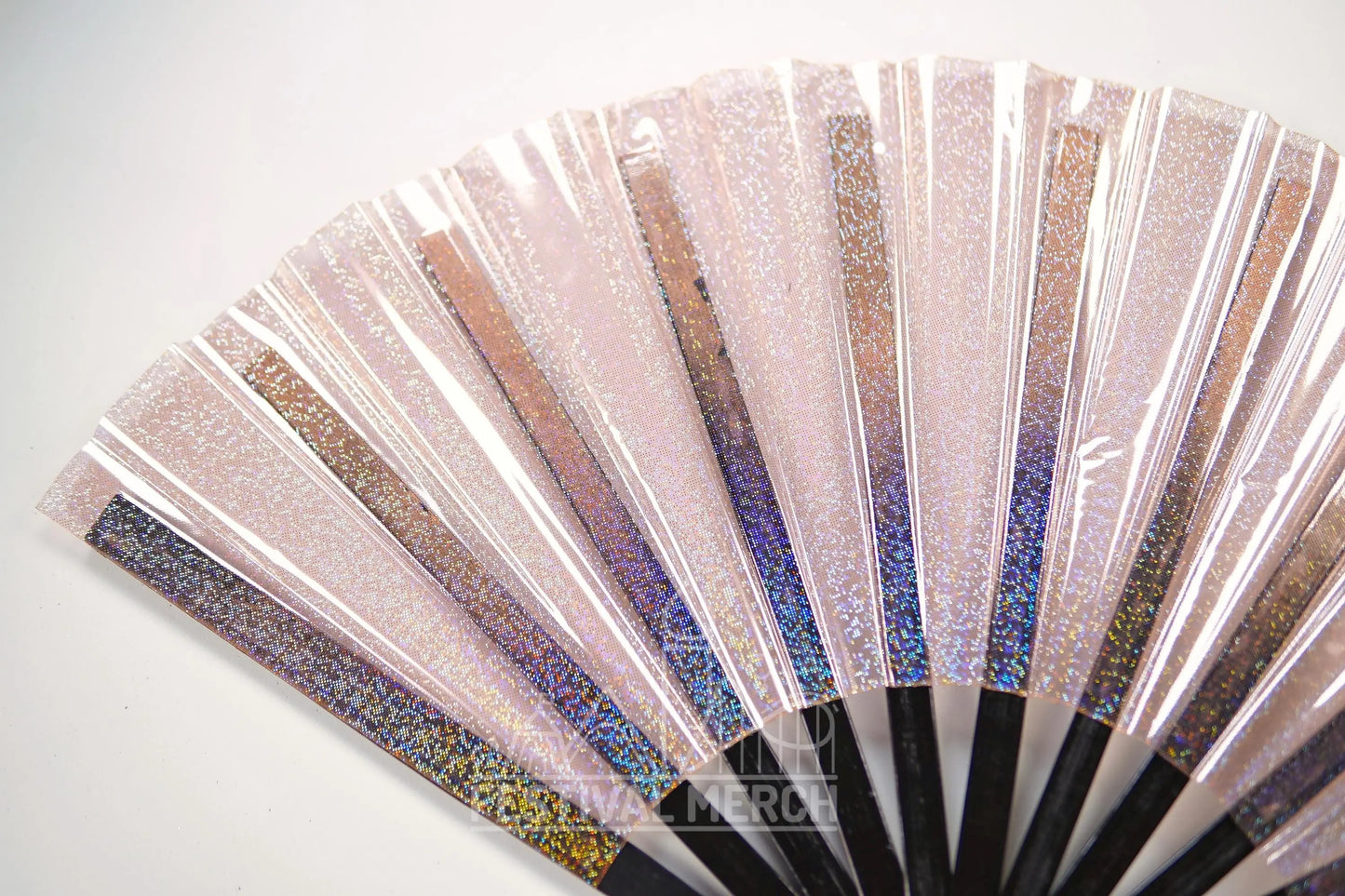Iridescent Hand Fan XL Bamboo Festival Merch Vinyl Shimmer Clack Fan EDM Rave accessories Pride Festival Holographic Ibiza Holiday