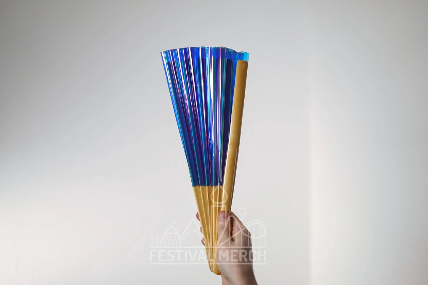Iridescent Hand Fan XL Bamboo Festival Merch Vinyl Shimmer Clack Fan EDM Rave accessories Pride Festival Holographic Ibiza Holiday