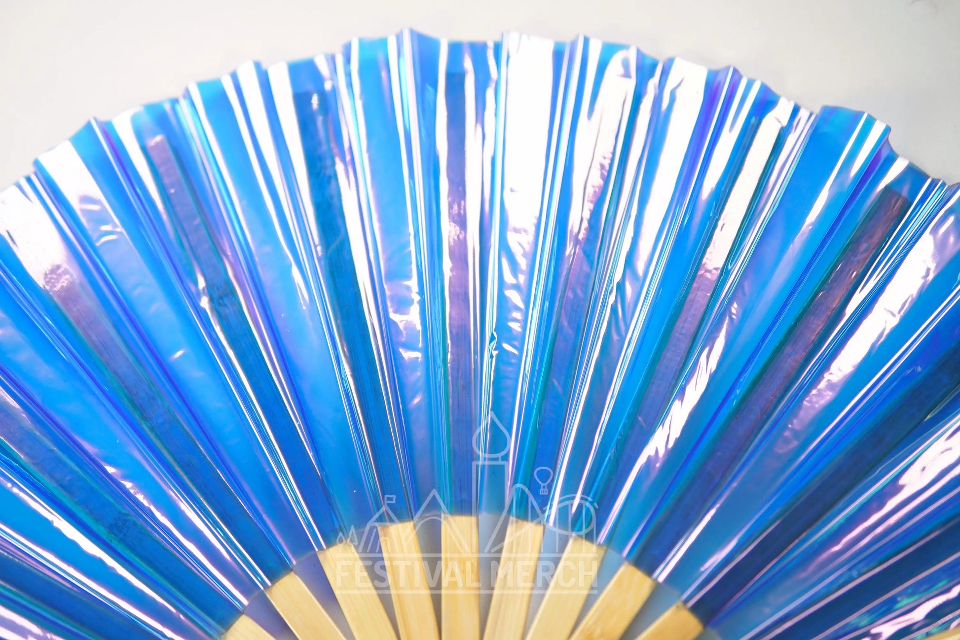 Iridescent Hand Fan XL Bamboo Festival Merch Vinyl Shimmer Clack Fan EDM Rave accessories Pride Festival Holographic Ibiza Holiday