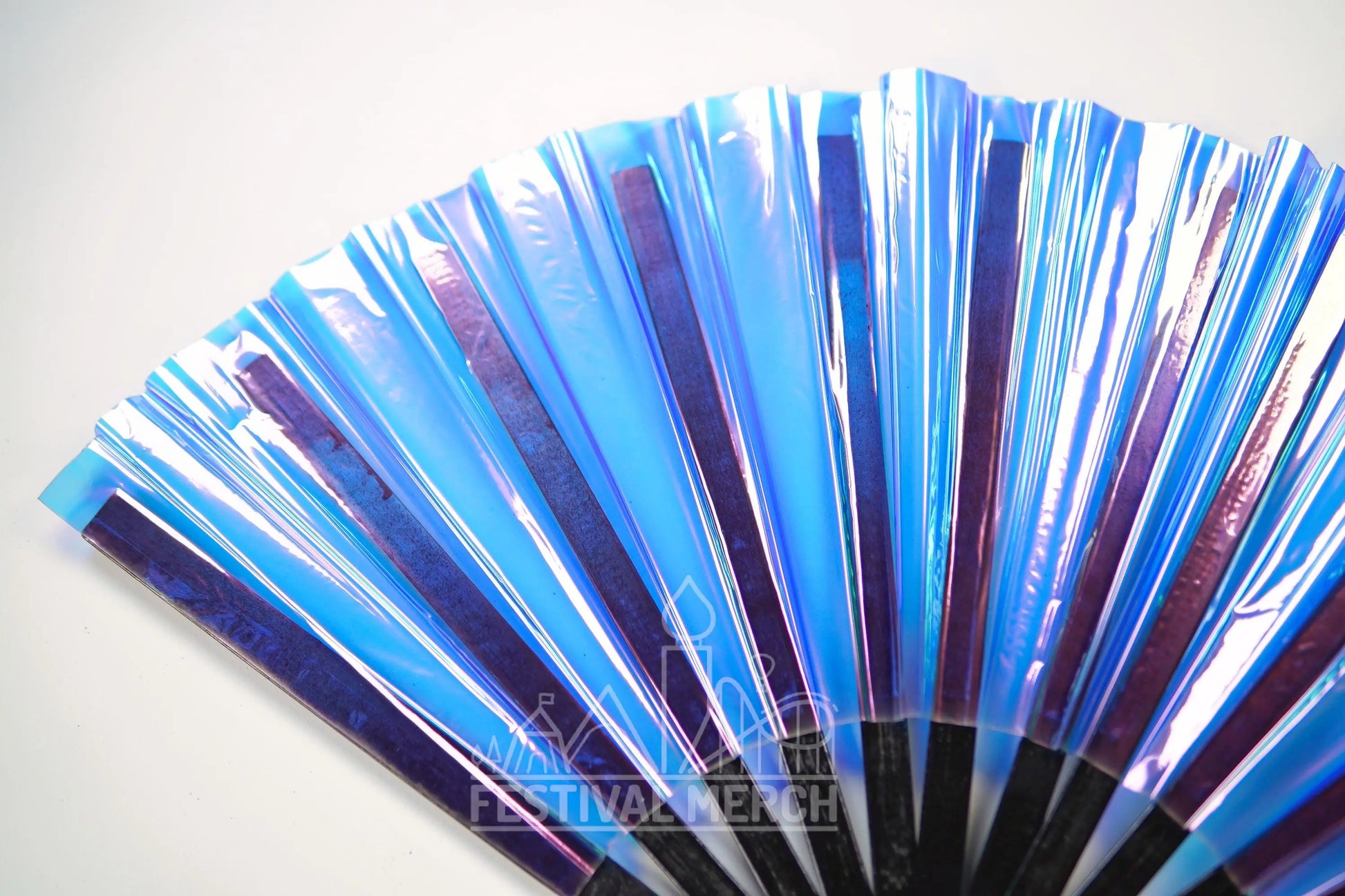 Iridescent Hand Fan XL Bamboo Festival Merch Vinyl Shimmer Clack Fan EDM Rave accessories Pride Festival Holographic Ibiza Holiday