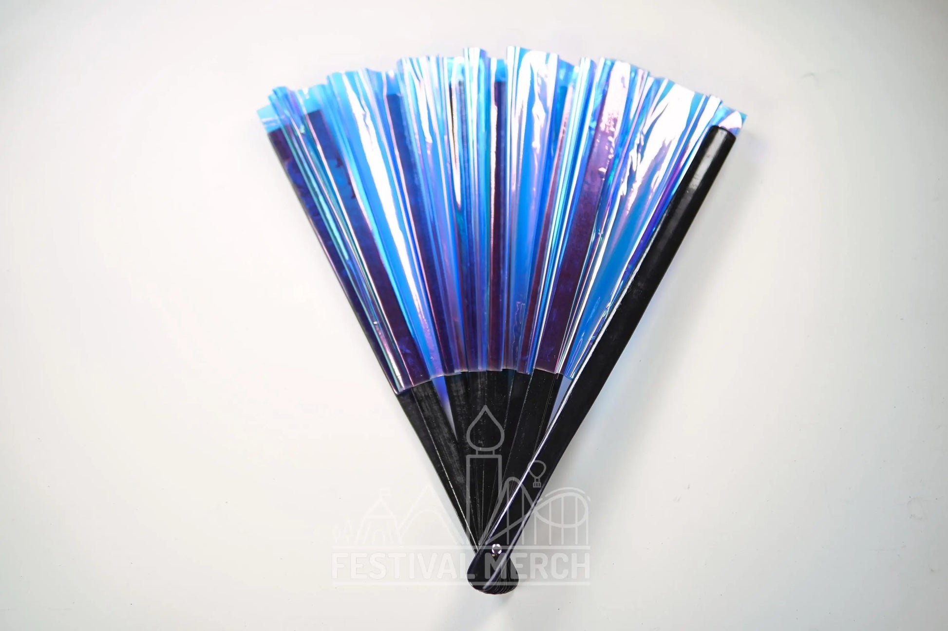 Iridescent Hand Fan XL Bamboo Festival Merch Vinyl Shimmer Clack Fan EDM Rave accessories Pride Festival Holographic Ibiza Holiday