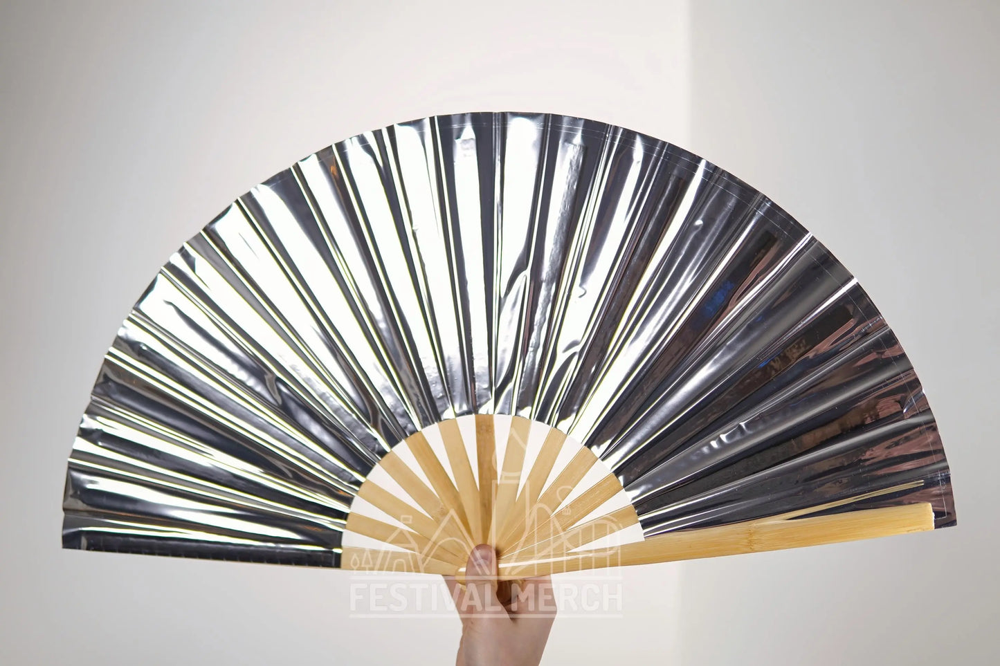 Iridescent Hand Fan XL Bamboo Festival Merch Vinyl Shimmer Clack Fan EDM Rave accessories Pride Festival Holographic Ibiza Holiday