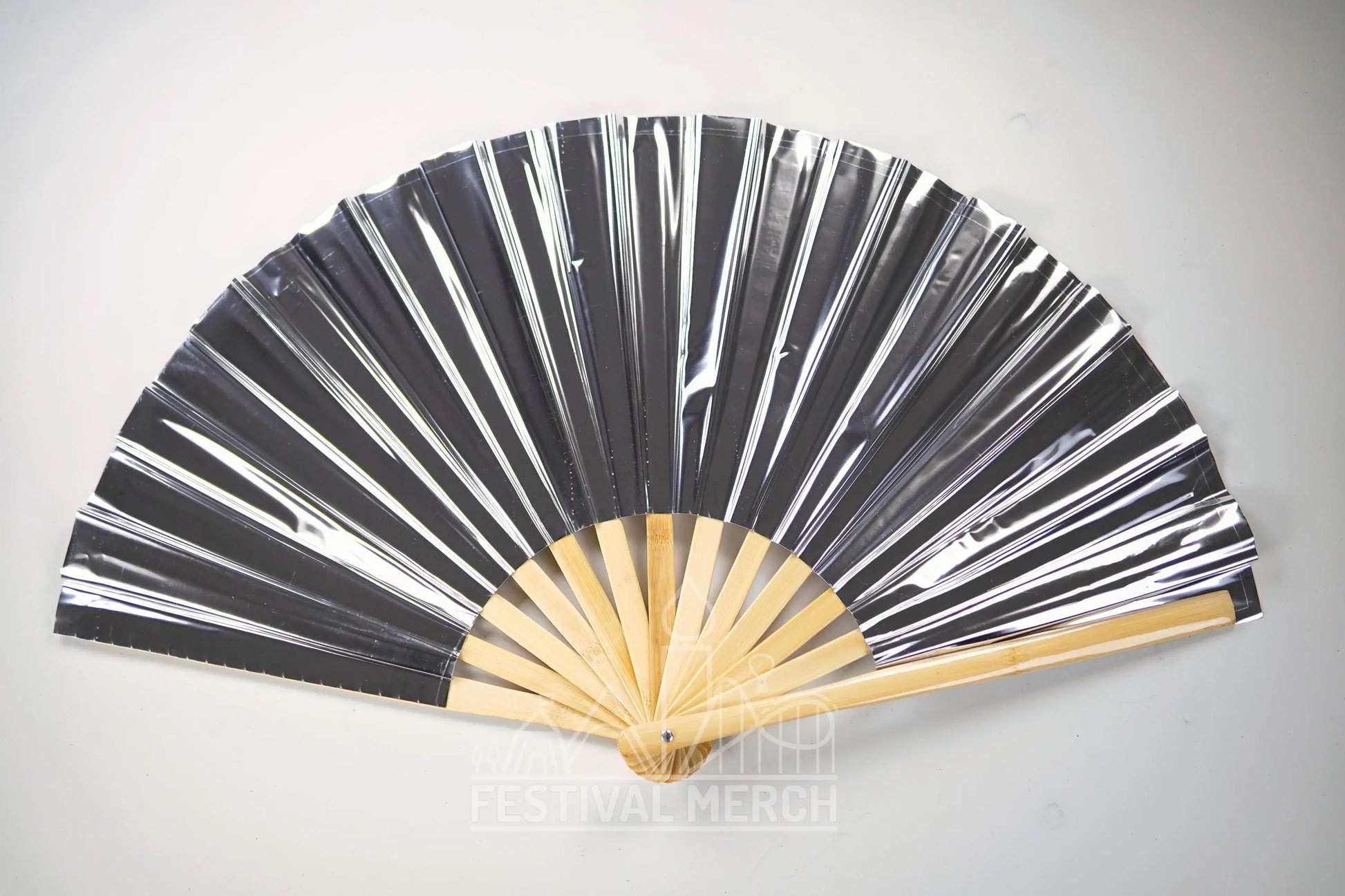 Iridescent Hand Fan XL Bamboo Festival Merch Vinyl Shimmer Clack Fan EDM Rave accessories Pride Festival Holographic Ibiza Holiday