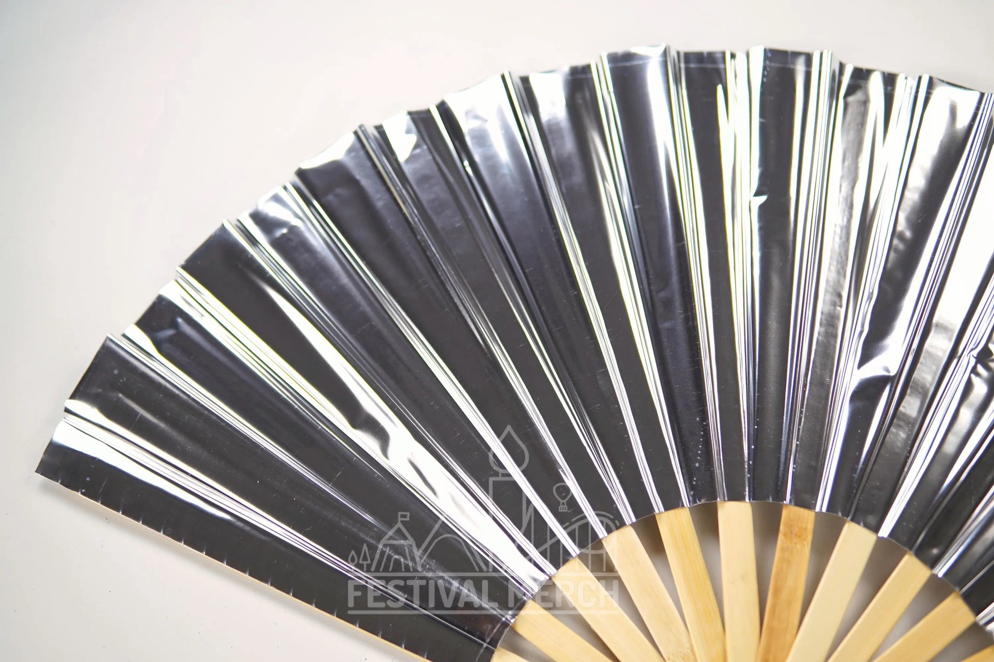 Iridescent Hand Fan XL Bamboo Festival Merch Vinyl Shimmer Clack Fan EDM Rave accessories Pride Festival Holographic Ibiza Holiday