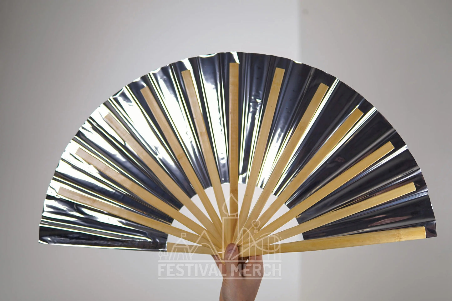 Iridescent Hand Fan XL Bamboo Festival Merch Vinyl Shimmer Clack Fan EDM Rave accessories Pride Festival Holographic Ibiza Holiday