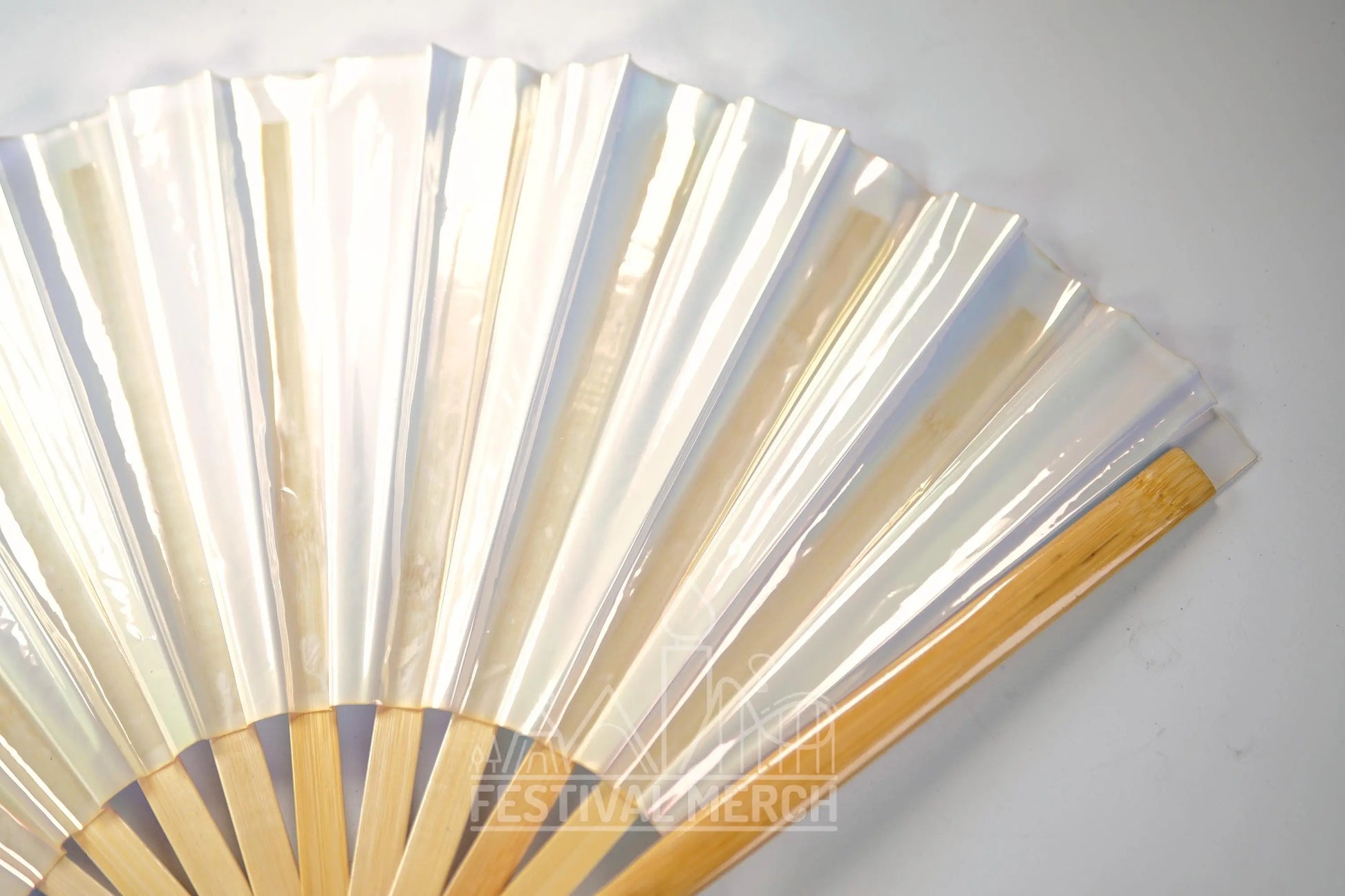 Iridescent Hand Fan XL Bamboo Festival Merch Vinyl Shimmer Clack Fan EDM Rave accessories Pride Festival Holographic Ibiza Holiday