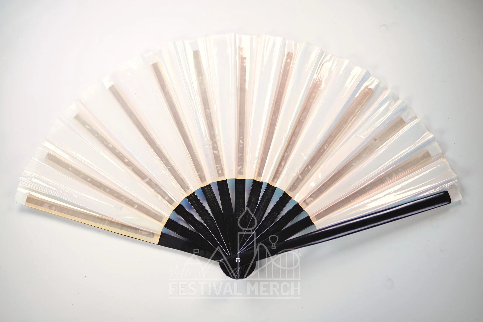 Iridescent Hand Fan XL Bamboo Festival Merch Vinyl Shimmer Clack Fan EDM Rave accessories Pride Festival Holographic Ibiza Holiday