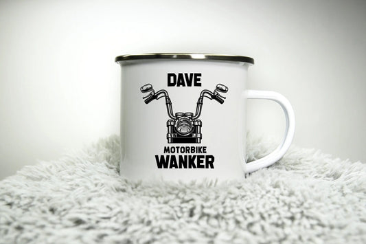 Motorbike Wanker - 12oz Camping Mug - Funny Rude inappropriate Motorbike Biker Gift for Dad Gift Biker Grandad Cup Road Racing trip