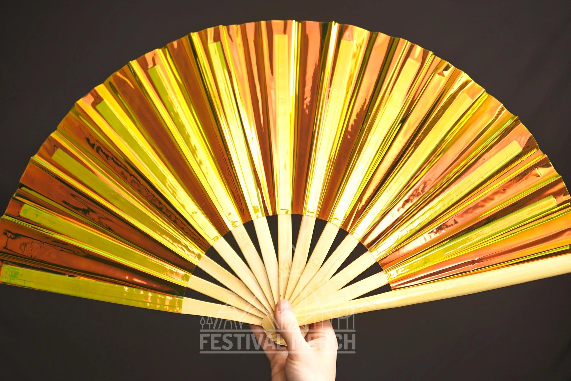 Iridescent Hand Fan XL Bamboo Festival Merch Vinyl Shimmer Clack Fan EDM Rave accessories Pride Festival Holographic Ibiza Holiday