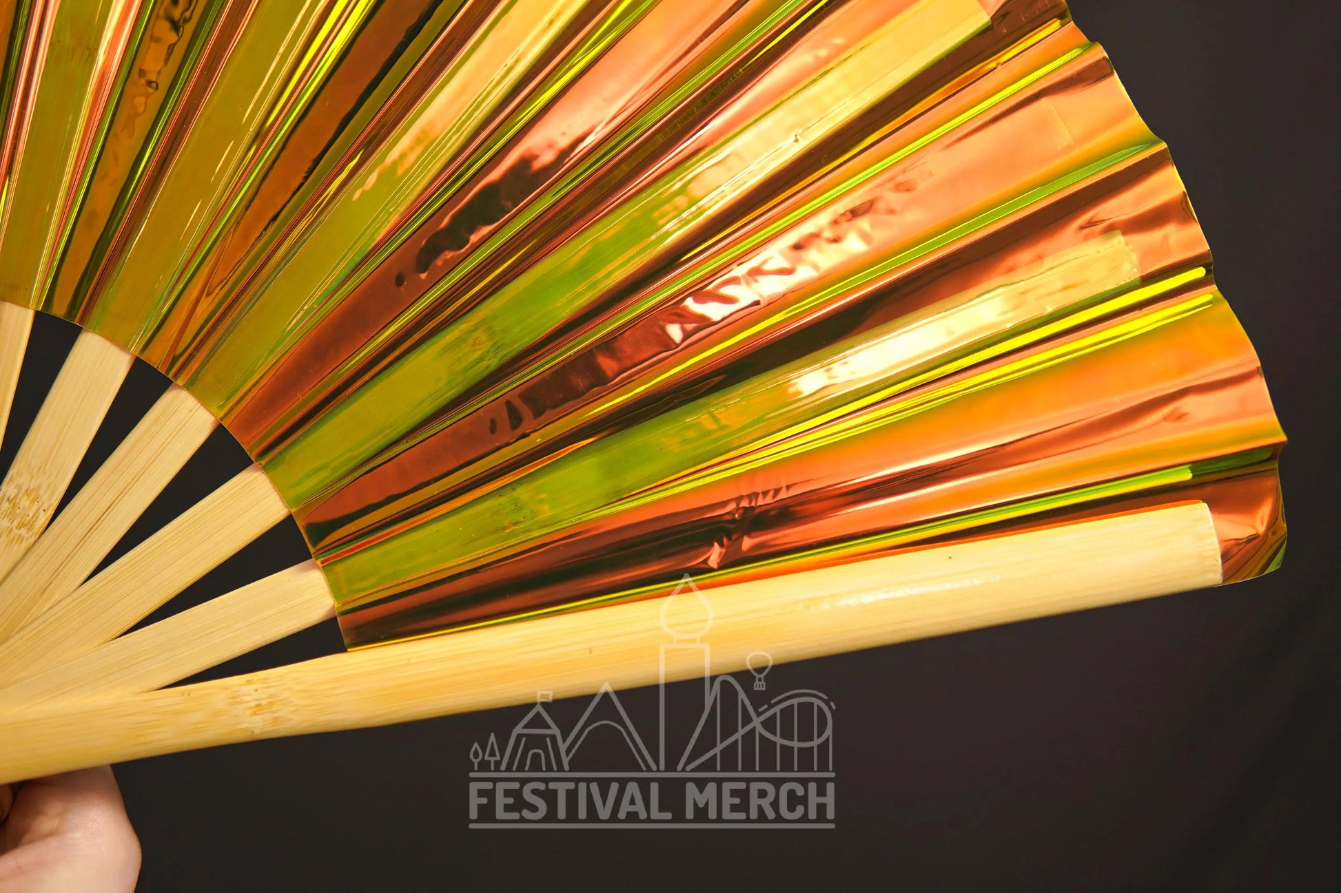 Iridescent Hand Fan XL Bamboo Festival Merch Vinyl Shimmer Clack Fan EDM Rave accessories Pride Festival Holographic Ibiza Holiday