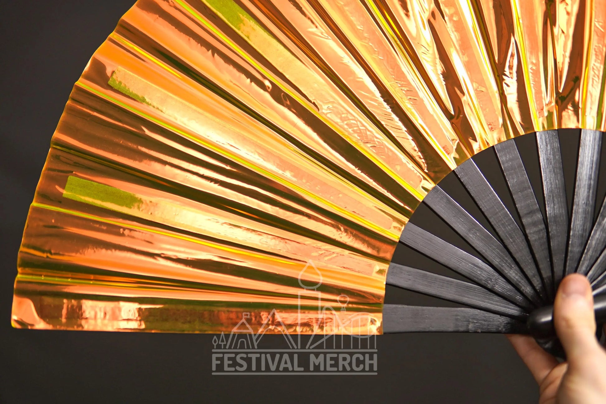 Iridescent Hand Fan XL Bamboo Festival Merch Vinyl Shimmer Clack Fan EDM Rave accessories Pride Festival Holographic Ibiza Holiday