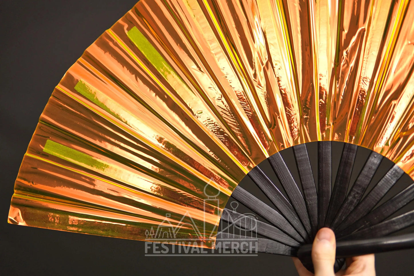 Iridescent Hand Fan XL Bamboo Festival Merch Vinyl Shimmer Clack Fan EDM Rave accessories Pride Festival Holographic Ibiza Holiday