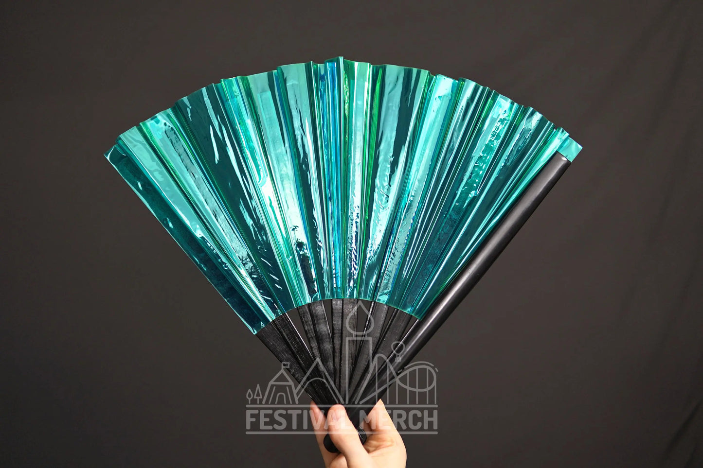 Iridescent Hand Fan XL Bamboo Festival Merch Vinyl Shimmer Clack Fan EDM Rave accessories Pride Festival Holographic Ibiza Holiday