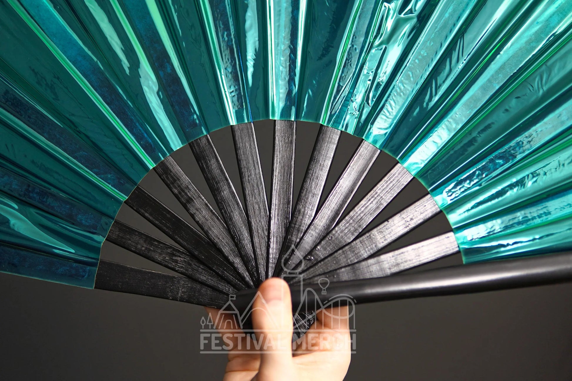 Iridescent Hand Fan XL Bamboo Festival Merch Vinyl Shimmer Clack Fan EDM Rave accessories Pride Festival Holographic Ibiza Holiday